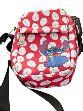 Unisex Kids Brand New Disney Red and Blue Stitch Leaf Print Crossbody Bag